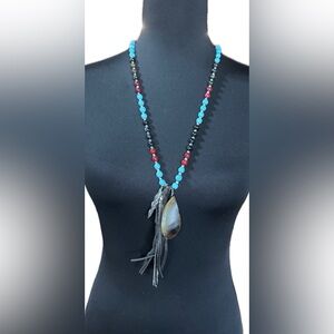 13” adjustable Shyanne Turquoise and Red Beaded Necklace with Pendant